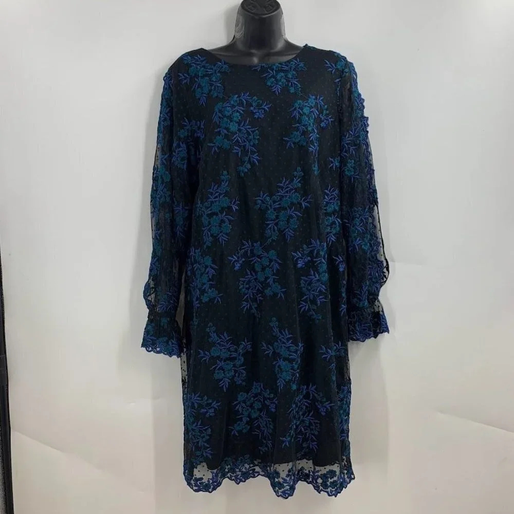 Taylors Women's Embroidered Floral Polka Dot Lace Sleeve Dress Size 14